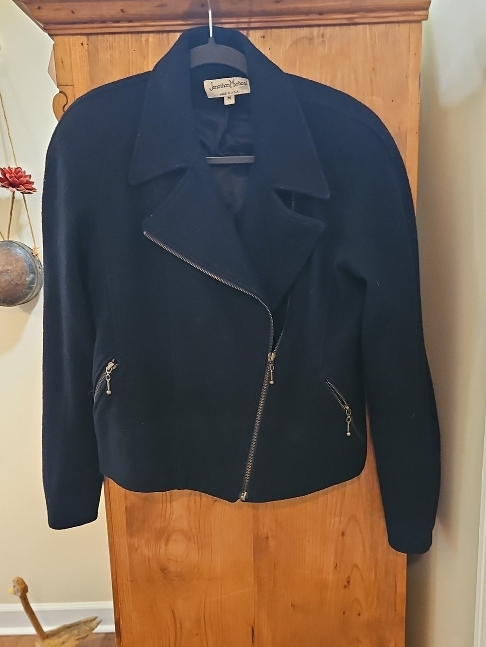 Vintage jonathan Michael Black Asymmetrical Zip Wool-Blend Jacket